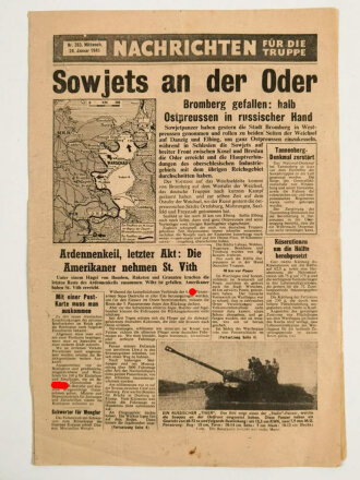 Alliiertes Flugblatt "Nachrichten für die Truppe - Sowjets an der Oder" gebraucht, Nr. 283, 24. Januar 1945