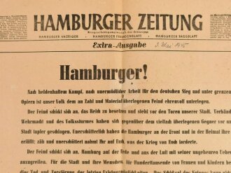 Hamburger Zeitung, Extra Ausgabe, datiert 3. Mai 1945,...