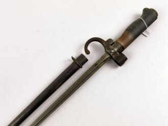 Frankreich 1.Weltkrieg, Seitengewehr Lebel Modell 1886 mit Haken, Griff Aluminium, sogenanntes" Rosalie", ungereinigt