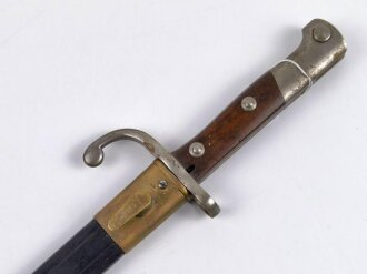 Brasilien, Seitengewehr für Mauser Gewehr Modell 1908, Scheide mit Messingbeschlägen . Nummerngleiches Stück