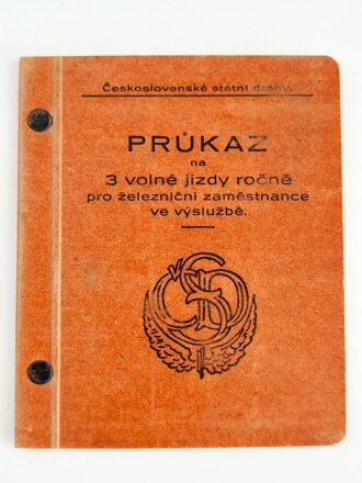 Tschechoslowakei , Ausweis Bahn datiert 1938" PRUKAZ NA 3 VOLNE JIZDY ROCNE PRO ZELELNICNI ZAMESTNANCE VE VYSLUZBE"