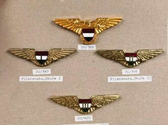 Ungarn, Sammlung Abzeichen zum Thema Luftwaffe, bei den oberen 4 Abzeichen handelt es sich um neuzeitliche Fertigungen,  jeweils auf Karton befestigt