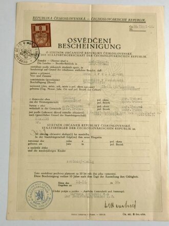 Tschechoslowakei Konvolut Staatsbürgerschaftsurkunden, meist von 1938