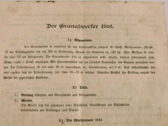 Der Granatwerfer 1916 - Beschreibung  4-seitig, stark gebraucht, DIN A4