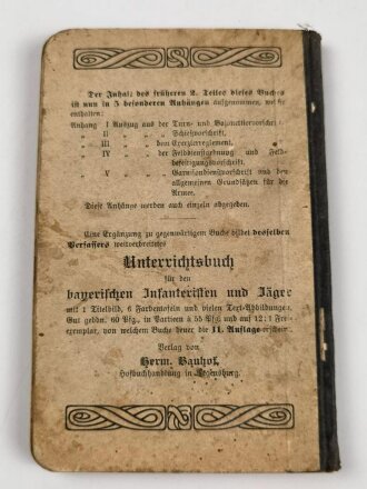 "Unterrichtsbuch für den Infanterie-Unteroffizier und Oberjäger der Armee" datiert 1907, 106 Seiten, unter DIN A5