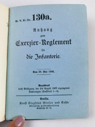 D.V.E. Nr. 130 "Exerzier-Reglement für die Infanterie" datiert 1906, 198 Seiten, DIN A6