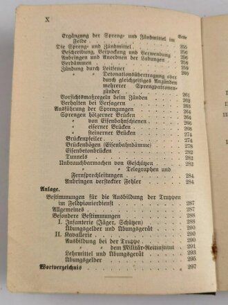 D.V.E. Nr. 275 "Feld-Pionierdienst aller Waffen" datiert 1911, 316 Seiten, DIN A6