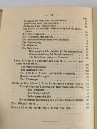 "Leitfaden für den theoretischen Unterricht bei den Telegraphentruppen" datiert 1909, 128 Seiten, DIN A5