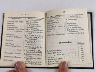 "Feldartillerietabellen für Kanonenbatterien" datiert 1911, 34 Seiten, unter DIN A6