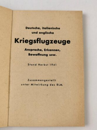 "Deutsche Italienische Englische Kriegsflugzeuge", RLM, 128 Seiten, 1941, DIN A6