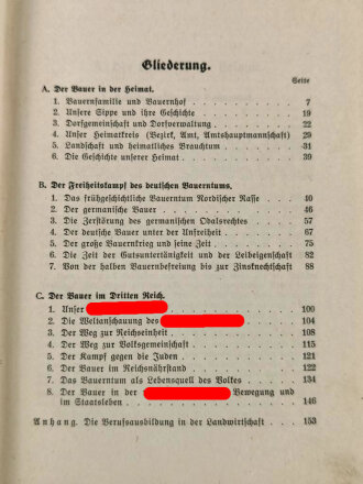 Landwirtschaftliche Lehrbuch-Reihe 5. Teil "Bauerntum" Reichsnährstand , 156 Seiten, datiert 1937, DIN A5, stark gebraucht