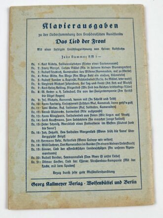 "Das Lied der Front - Liedersammlung des Großdeutschen Rundfunks" Heft 2, 64 Seiten, datiert 1941, DIN A5