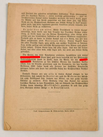 "Der geschichtliche Sinn unseres Kampfes" Rede von Reichsleiter Rosenberg vor Soldaten der Westfront (16. April 1940), 19 Seiten, DIN A5