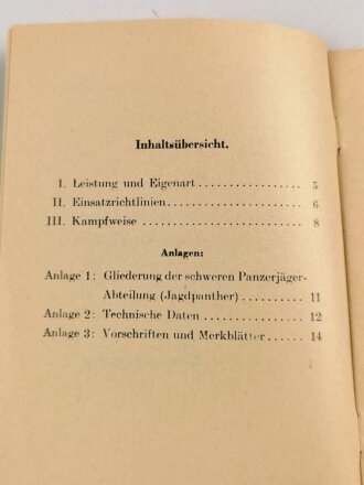 Merkblatt 75a/20 "Vorläufige Rictlinien für den Einsatz der schweren Panzerjäger V Jagdpanther" 15 Seiten, datiert 1944, DIN A6