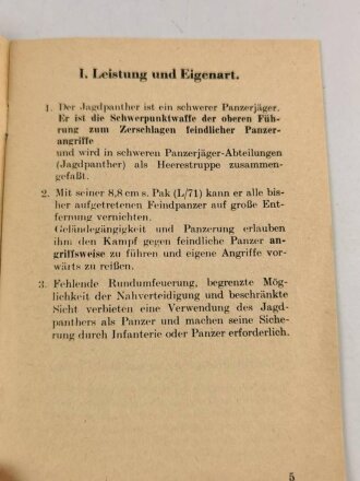 Merkblatt 75a/20 "Vorläufige Rictlinien für den Einsatz der schweren Panzerjäger V Jagdpanther" 15 Seiten, datiert 1944, DIN A6