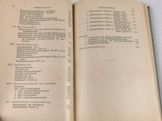 "Das Sanitätsgerät des Feldheeres" Taschenbücher des Truppenarztes Band V,  221 Seiten, datiert 1942, unter DIN A5