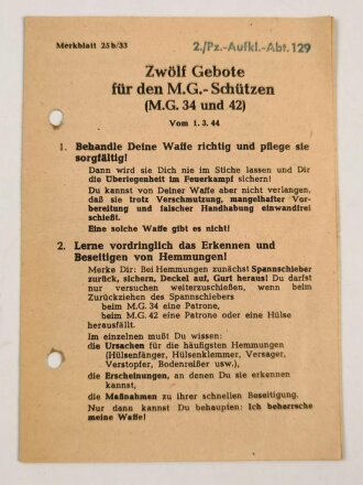 Merkblatt 25b/33 "Zwölf Gebote für den...