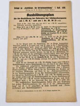 "Die Rekruten-Ausbildung (Infanterie) Ausbildungsplan und Ausbildungspraxis" datiert 1939, 269 Seiten, DIN A5