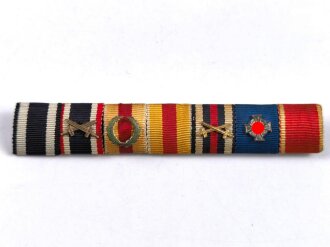 7er Bandspange eines Badischen Veteranen mit verschiedenen Auflagen, Breite 106 mm