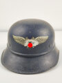 Stahlhelm Luftschutz, Originallack, in allen Teilen Original. Hakenkreuz vorhanden