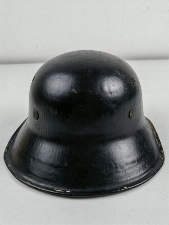 Stahlhelm Luftschutz, schwarzer Lack, vermutlich alt überlackiert , einteilige Ausführung, Größe 55