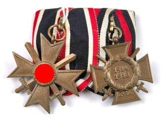 2er Ordensspange mit Kriegsverdienstkreuz 2. Klasse 1939 mit Schwertern und Ehrenkreuz für Frontkämpfer, guter Zustand