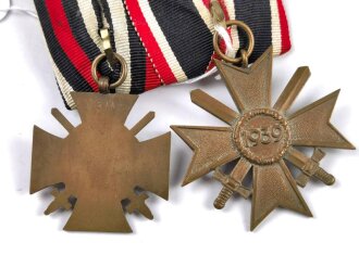 2er Ordensspange mit Kriegsverdienstkreuz 2. Klasse 1939 mit Schwertern und Ehrenkreuz für Frontkämpfer, guter Zustand