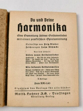 "Du und deine Harmonika" Soldatenliederheft mit 72 Seite, DIN A6