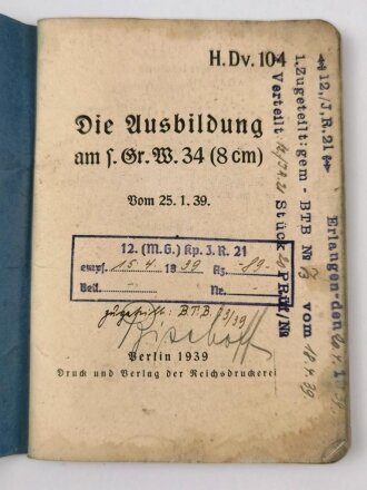 H. Dv. 104 "Die Ausbildung am S. Gr. W. 34...