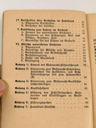 H. Dv. 472 "Kraftfahrvorschrift für alle Waffen" datiert 1938, 133 Seiten, DIN A6