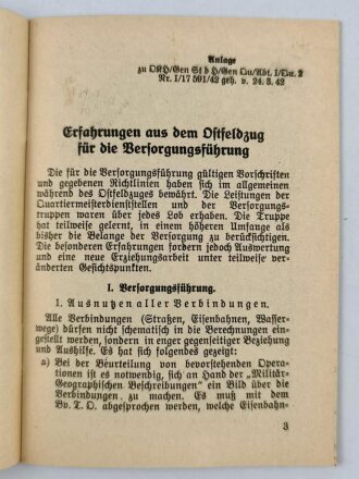 Merkblatt geh.11a/2 Geheim! "Erfahrungen aus dem Ostfeldzug für die Versorgungsführung" datiert 1943