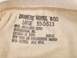 U.S. Army 1951 dated Drawers, Winter, M-50, size Large, unused