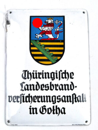 Emailleschild " Thüringische Landesbrandversicherungsanstalt in Gotha" Guter Gesamtzustand, maße 15 x 21,5cm