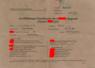 Ausbildungs Laufkarte der Hitlerjugend aus Neurettin.