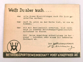 "Deutsche Arbeitsfront" Werbebroschüre der Betriebssportgemeinschaft Voigt &Haeffner AG Frankfurt/Main