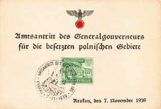 Krakau, den 7.November 1939, Amsantritt des Generalgouverneurs für die besetzten polnischen Gebiete. Sonderkarte/ Gedenkkarte