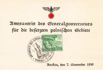 Krakau, den 7.November 1939, Amsantritt des Generalgouverneurs für die besetzten polnischen Gebiete. Sonderkarte/ Gedenkkarte