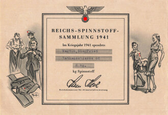 "Reichs-Spinnstoff-Sammlung 1941" Spendenbeleg...