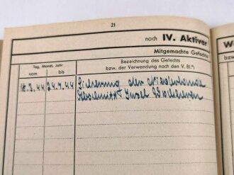 Wehrstammbuch eines Jungen aus Worms, eingestellt am 20.12.43 bei Stamm Kompenie Greandier Ersatz und Ausbildungs Btl 390 Mutzig / Elsaß