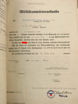 Umfangreicher Papiernachlass eines Angehörigen der Landespolizei, später Militäranwärter, dann als Oberzahlmeister an der Ostfront