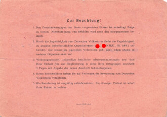 Beorderung zum Deutschen Volkssturm , ausgestellt Merseburg 29.10.44, dazu eine Bescheinigung über besondere UK Stellung der BUNA Werke Merseburg