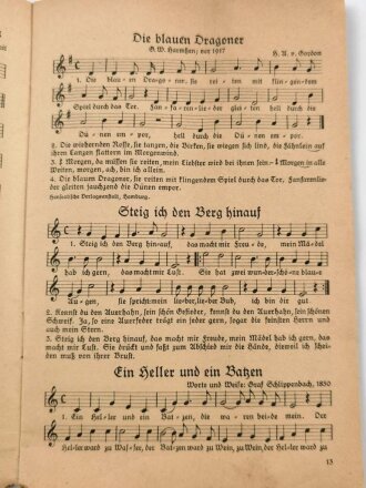 "Heute wollen wir ein Liedlein singen - Lieder für Bunker und Lager" datiert 1939, 40 Seiten, gebraucht, unter DIN A5