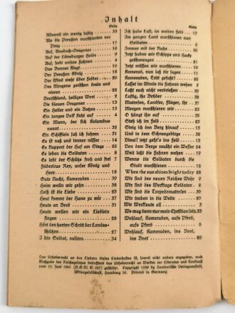 "Heute wollen wir ein Liedlein singen - Lieder für Bunker und Lager" datiert 1939, 40 Seiten, gebraucht, unter DIN A5