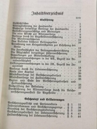 "Gesetz über die Altersversorgung für das Deutsche Handwerk nebst Durchführungsverordnung" datiert 1939, 121 Seiten, gebraucht, DIN A6