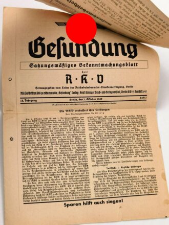 Deutsche Reichsbahn "Satzung der Reichsbahnbeamten-Krankenversorgung" mit Merblatt, Mitgliedskarte und Satzungsmäßiges Bekanntmachungsblatt, datiert 1942, gebraucht