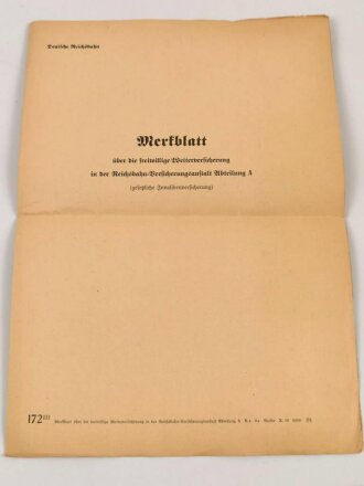 Deutsche Reichsbahn "Satzung der Reichsbahnbeamten-Krankenversorgung" mit Merblatt, Mitgliedskarte und Satzungsmäßiges Bekanntmachungsblatt, datiert 1942, gebraucht