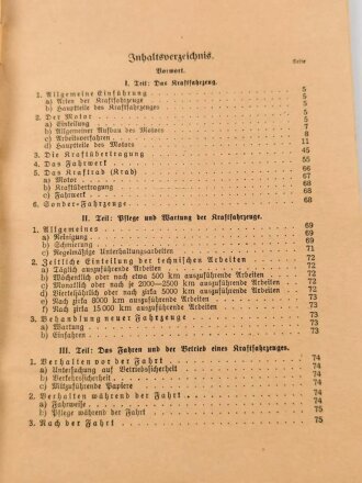 "Der Kraftfahrdienst - Hilfsbuch für den Kraftfahrer aller Waffen" datiert 1941, 96 Seiten