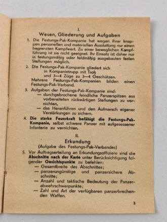 Merkblatt 77/7 "Richtlinien über Einsatz und Verwendung der Festungs - Pak - Kompanie vom 10.8.44", 7 Seiten, DIN A6