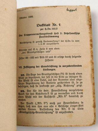 H. Dv. 141/2 "Truppenvermessungsdienst" Heft 2, 65 Seiten, datiert 1936, DIN A6