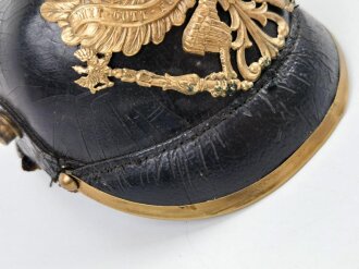 Preußen, Pickelhaube für Mannschaften. aus Teilen zusammengesetzt, das wappen hat nur einen Splint